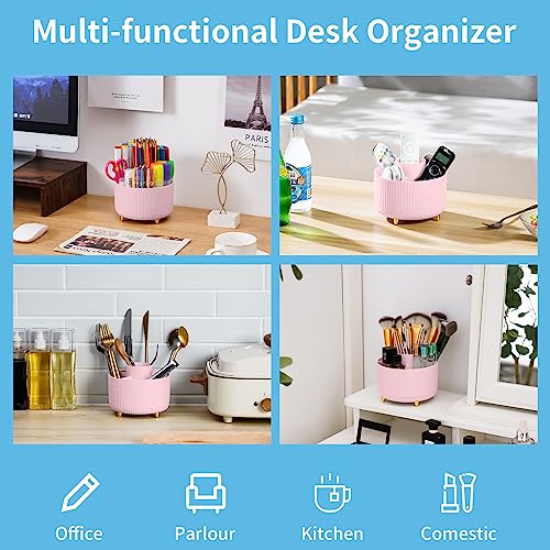 Marbrasse Desk Organizer, 360-Degree Rotating Pen Holder, Desk Organizers and Accessories with 5 Compartments Pencil Organizer, Art Supply Storage Box Caddy for Office, Home(Pink) - color: Pink/Purple Random
