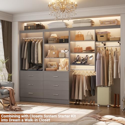 Aheaplus 23.6" Closet Drawers System, Wood Closet Organizer System with 3 Drawers, Modular Small Walk-in Closets Storage Unit, Grey (23.6" L x 13.8" W x 71" H) - color: Grey, size: 23.6''