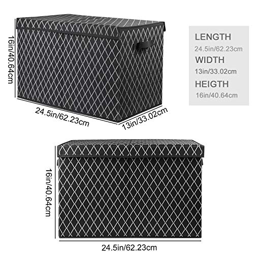 Toy Chest Box Storage Bins for Boys Girls, Kids Large Collapsible Sturdy Container Organizer with Fabric Flip-Top Lid & Handles for Clothes, Blanket, Nursery, Playroom, Bedroom 24.5x13x16 (Black) - color: Rhombus Black