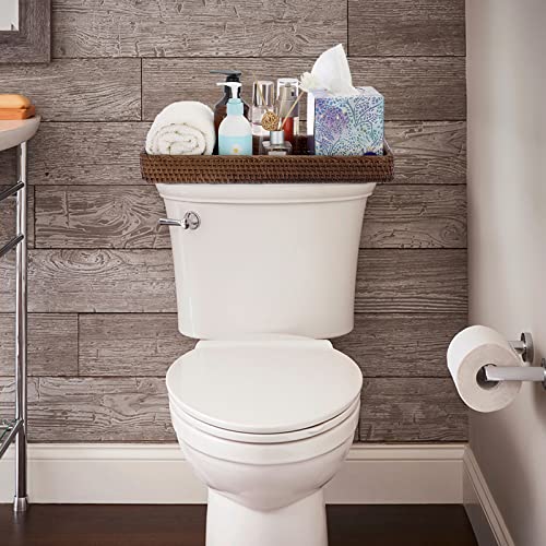 Sumnacon 16 Inch Rattan Bathroom Vanity Tray - Decorative Wicker Toilet Tank Tray for Paper Hand Towel,Vintage Storage Basket Bin for Bathroom Kitchen Toilet Tank Vanity Countertop Table Shelf,Brown - color: Brown, size: 16" x 6.5" x 1.8"