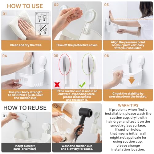 LEVERLOC Shower Caddy Suction Cup, Shower Organizer Removable Bathroom Shelf, Storage Suction Powerful Max Hold 22lbs Bathroom Caddy Waterproof Holder, White - color: white, size: 1 x Medium
