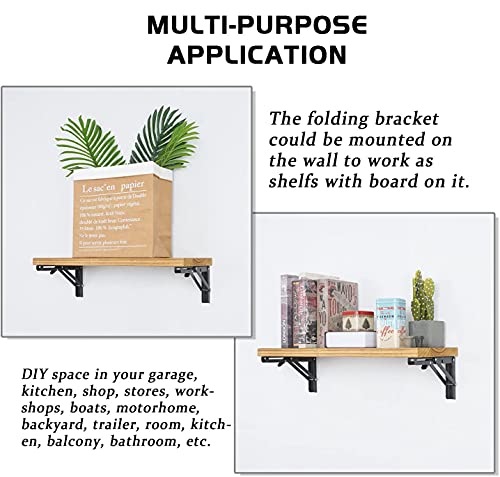 Folding Shelf Brackets - 10 Inch 4 Pcs Heavy Duty Metal Collapsible Triangle Shelf Bracket, DIY Wall Mounted Foldable Shelf Bracket, Space Saving for Bench Table - size: 10 Inch- 4 Packs