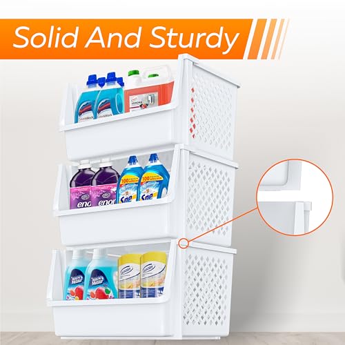 TidyFriend 6 Pack XLarge Stackable Storage Bins Open Front for Pantry Organizers and Storage, Pantry Storage for Food, Kitchen and Home Organization, Plastic Storage Bins, Dorm Room Essentials (White) - color: White, size: 6 Pack - XLarge