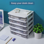 Charmewooden Plastic Drawers 5 Layer Desktop Storage, Small Organizer Box Storage Container Case, Desktop Organizer with Clear Drawers for Home, Office, Stationery, Jewelry and Cosmetics