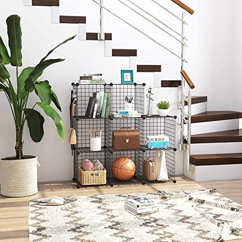 C&AHOME Wire Cube Storage, 8-Cube Organizer Metal C Grids Storage, Storage Bins Shelving, Modular Book Shelf, DIY Closet Cabinet Ideal for Living Room, Home, Office 24.8" L x 12.4" W x 48.4" H Black - color: Black, size: 8 Cube