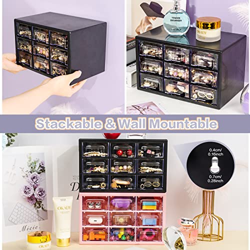 Desk Storage Organizer with 9 Drawers, FODIENS Stackable Desktop Craft Drawer Cabinet, Clear Storage Box Caddy for Makeup Jewelry Office Craft Supplies (9.84×6.3×5.9in) (Black) - color: Black