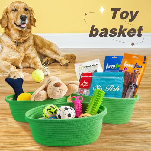 Pro Goleem Small Woven Basket with Gift Bags and Ribbons Durable Baskets for Gifts Empty Small Rope Basket for Storage 12"X 8" X 5" Baby Toy Basket with Handles, Grass Green - color: grass green