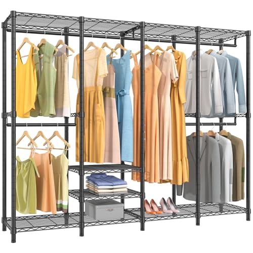 VIPEK V40 Heavy Duty Clothes Rack, 1110lbs Capacity Sturdy Metal Garment Rack, Clothing Rack with 6 Shelves & 4 Hang Rods, Adjustable Open Wardrobe Closet Organizer for Bedroom/Apartment/Retail, Black - color: Black, size: V40 Regular