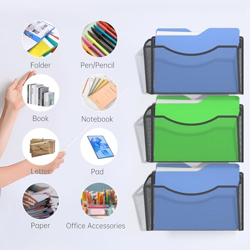 Gawerk Mesh Hanging Wall File Holders, Metal Vertical Wall Basket Mail Organizer for Office/Home (Black, 3 Pack Magnetic) - size: 3 Pack Magnetic