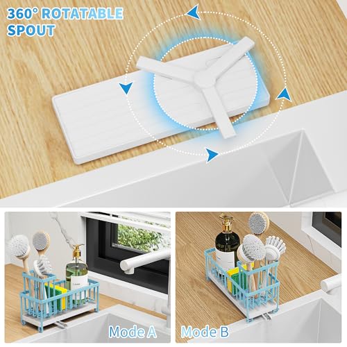 Cisily Sponge Holder for Kitchen Sink, Sink Caddy Organizer with High Brush Holder, Kitchen Countertop Organizers and Storage Essentials, Rustproof 304 Stainless Steel (Blue, 9.25″) - color: Blue