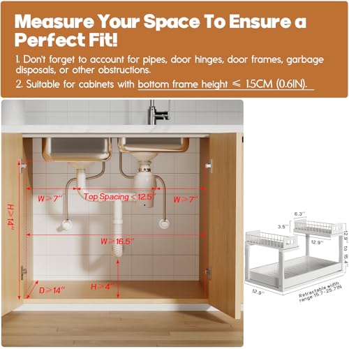 1 Pack-16"-26"W Expandable Under Sink Organizer With Upgrade Ball-Bearing Slide,2-Tier Pull Out Under Cabinet Organizer Height Adjustable,Not Suitable For Cabinets With Partitions In The Middle - color: White, size: 1 Pack-16"-26"W
