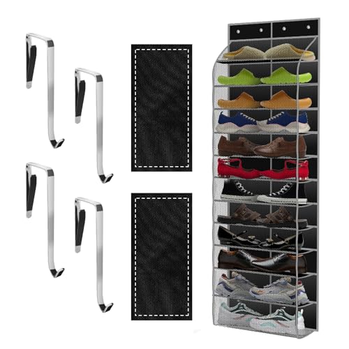 Kotkn Over The Door Shoe Organizer with 12 Large Breathable Pockets - Durable Hanging Storage for the Entire Family's Shoes (Black) - color: Black