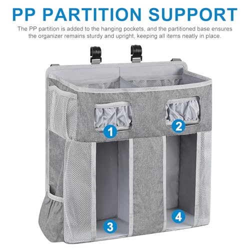 Accmor Changing Table Diaper Organizer, Hanging Diaper Caddy Organizer Stacker for Cribs Changing Table Playard Wall Baby Essentials Storage, Grey - style: Double Enlarged-Grey