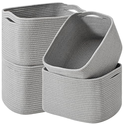 ICERZCZ Storage Baskets for Organizing & Shelves, Woven Cotton Rope Organization Bins for Dog Toys, Clothes, Books, Nursery Organizer, 15" Lx11 Wx9.5 H, (4 Packs) Grey - color: Grey, size: 15"(L)×11"(W)×9.5"(H)