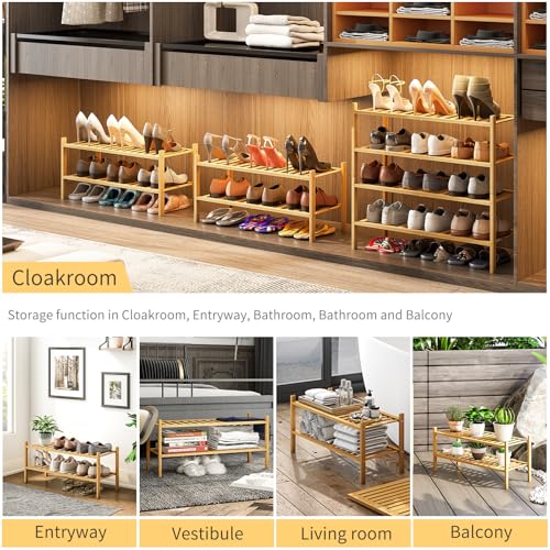 2-Tier Bamboo Shoe Rack for Entryway, Stackable | Heavy Duty | Multi-Function, Free Standing Shoe Racks for Bedroom Hallway Closet - color: Natural, size: 2-Tier-Standard
