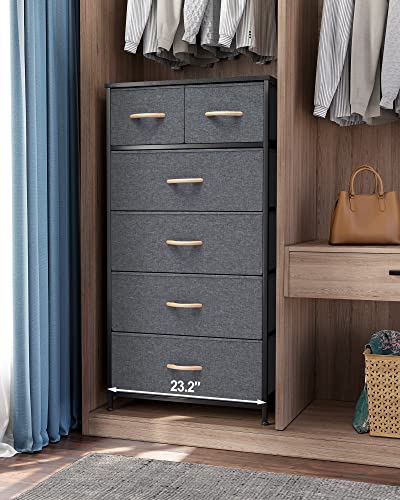 Crestlive Products Vertical Dresser Storage Tower - Sturdy Steel Frame, Wood Top, Easy Pull Fabric Bins, Wood Handles - Organizer Unit for Bedroom, Hallway, Entryway, Closets - 6 Drawers (Gray) - color: Grey, style: 6 Drawers