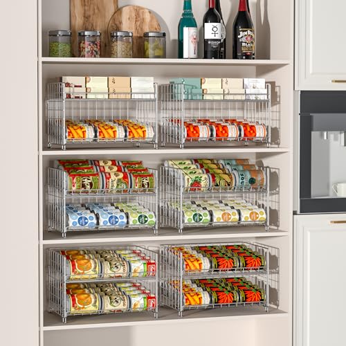 2-Pack Stackable Can Rack Organizer, Can Storage for Kitchen Pantry Cabinet, Can Holders for Food, Multifunctional Can Dispenser for Snacks Soda, Silver - color: Silver-2 pack, size: 2 Tier