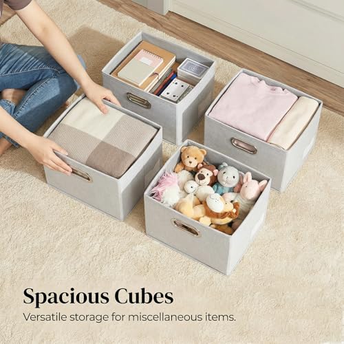 PRANDOM Storage Bins with Lids [3-Pack] Linen Fabric Foldable Storage Boxes Organizer Containers Baskets Cube with Cover for Bedroom Closet Office Beige（11.4X8.6X6.7 - color: Beige, size: S(3-pack)