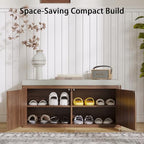 Shoe Cabinet Bench with Cushion,Double Layered Wooden Shoe Bench with Soft Cushion,Shoe Rack for Entryway,Bedroom,Living Room (Walnut Sturdy Entryway Bench) - color: Walnut Sturdy Entryway Bench