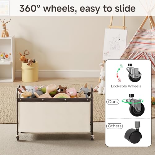 StorageWorks Toy Box with Wheels for Kids, 135L Large Toy Storage Chest and Organizer, 23" Metal Toybox with 360° Swivel Wheels for Bedroom, Kids Room, Stuffed Animal Storage, Beige - color: Beige, size: 33"Lx13"Wx23¼"H