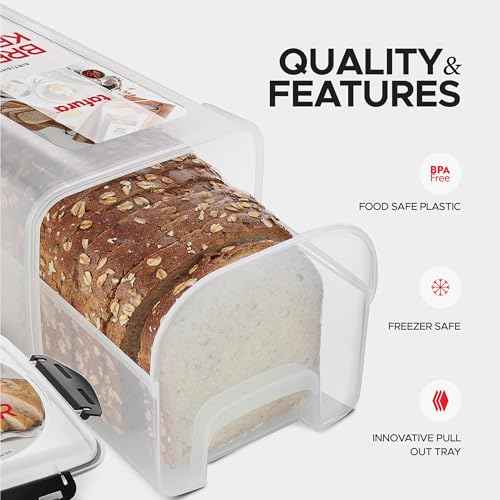 Tafura Bread Storage Container with Tray, Plastic Bread Box, Bread Container with Airtight Lid, Loaf Bread Keeper, Bread Holder for Homemade Bread, BPA Free - color: Black - 1 Pack