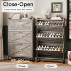 Maupvit Shoe Storage Cabinet with 3 Flip Drawers, Freestanding Organizer with Metal Legs for Entryway, Narrow Shoe Rack Cabinet, Light Rustic Oak - color: Light Rustic Oak, style: 3-Drawers