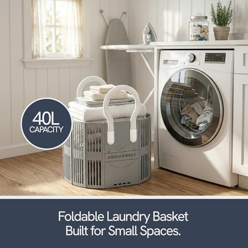 40L Collapsible Laundry Basket with Handles, Durable Space-Saving Storage Basket for Clothes, Utility, Groceries Toys & Home Organization – Grey - color: Grey