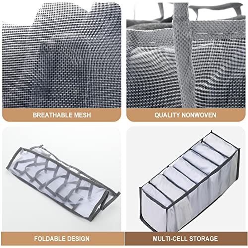Cosmos 2 Pcs Clothes Organizer Foldable Wardrobe Clothes Drawer Organizers Breathable Mesh Clothing Organizer Box for Socks, Underwear, Ties, Panties (Small - 7 Grids for Socks) - size: Small - 7 Grids for Socks