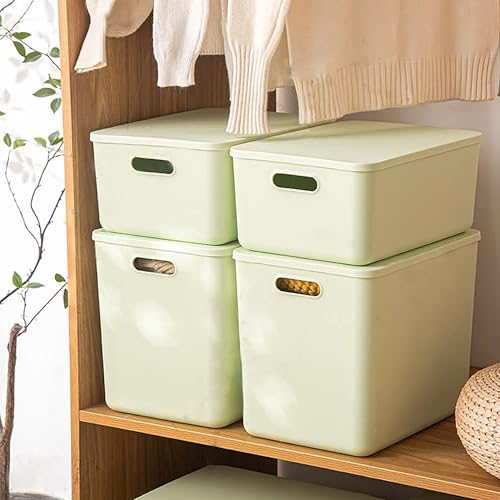 4 pack large plastic White storage bins with Lids, Toy Box Chest with Handle，Organizer Containers Baskets for Baby,Nursery，Shelves，Playroom, Bedroom，Office,Closet，home (Light Green, 4M) - color: Light Green, size: Set of 4 Medium