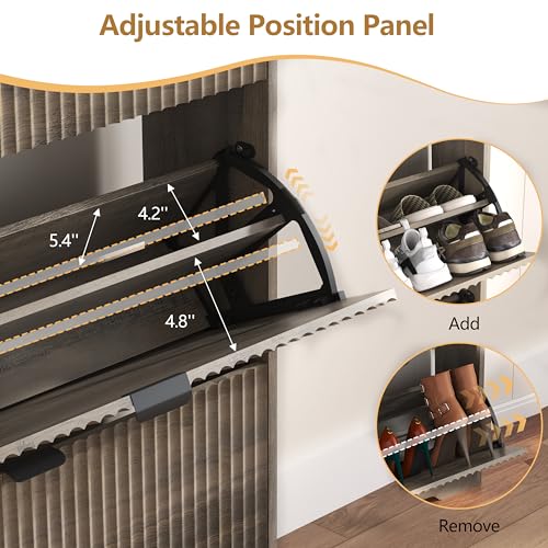 HUANLEGO Shoe Cabinet Storage for Entryway with 4 Flip Drawers, Grey Fluted Shoe Cabinet with Adjustable Shelves, Wooden Hidden Shoes Rack Freestanding Narrow Slim Shoes Storage for Hallway, Entrance - color: Grey, size: 4 Drawer without Bench