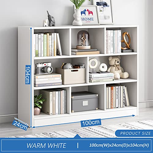 IOTXY Open Shelf Low Bookcase - Wooden 3-Tier Floor Standing Display Cabinet Organizer with Base, 8 Cubes Short Horizontal Bookshelf in Warm White - color: Warm White, size: 100CM Base