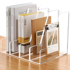 SANRUI 4 Pack Vertical File Holder, Acrylic Desk Organizer Magazine File Sorter for Magazines, Binders, Notebooks, Envelopes, Multi-Purpose Clear Document Organizer Rack - style: 4 Pack File Rack (A4)