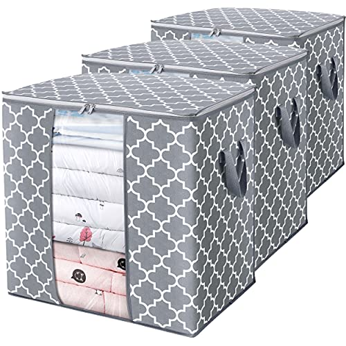 WISELIFE Storage Bags [3 Pack/100L] Large Blanket Clothes Organization and Storage Containers for Comforters,Bedding, Foldable Organizer with Reinforced Handle, Clear Window, Sturdy Zippers,Light Gray - color: Light Grey, size: 3 x 100L