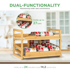 Bamboo Rolling Can Organizer for Pantry, Stackable 2 Tier Canned Food Organizer Rack for Storage, Kitchen Cabinet, Can Holders Dispensers for Pantry Up To 27 Cans