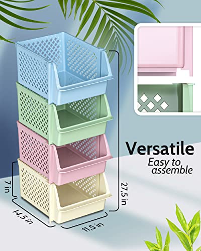 TidyFriend Stackable Storage Bins for Pantry, 4 Pack Stackable Bins For Organizing Food, Kitchen, and Bathroom Essentials (Multi) - color: MultiColor, size: 4 Pack
