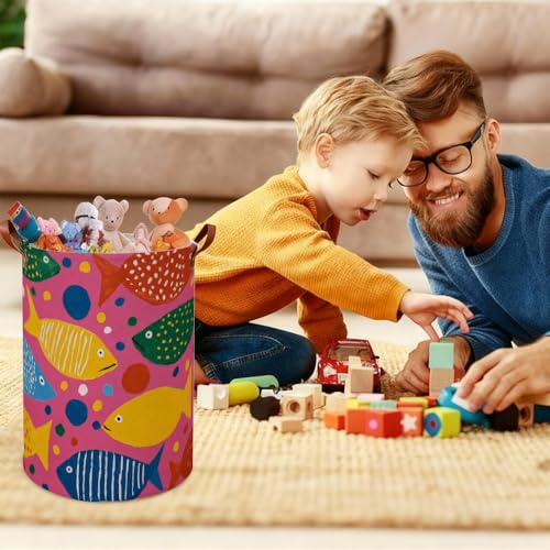 Funky Laundry Basket Colorful Fish Beach Theme Hamper Collapsible Laundry Baskets Oxford Cloth Nautical Laundry Hamper Spring Kids Decor 15.75x15.75x19.7" - color: Colorful582