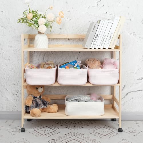 XUANGUO Small Woven Storage Baskets 13“X9”X5“ Decorative Rope Bins for Organizing Shelves, Closets, and Toys, Empty Gift Baskets, Cute Organizer Basket for Home and Office (pink, Large) - color: pink, size: Large