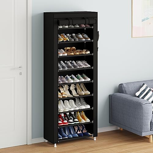 Calmootey 9 Tier Shoe Rack Organizer,Portable Shoe Shelf with Nonwoven Fabric Cover for Closet Hallway,Bedroom,Entryway,Black | Organizer - color: Black, size: 9-tier(23.62"W)