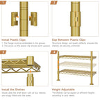 Wall Mounted Garment Rack, Walk-in Closet System with Expandable Rods, Adjustable Shelves, Industrial Pipe Clothing Racks, Hanging Clothes Organizers and Storage, Metal Closet Shelving Wardrobe - color: Gold