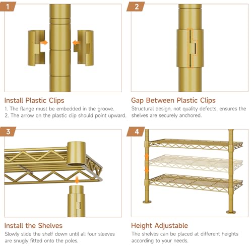 Wall Mounted Garment Rack, Walk-in Closet System with Expandable Rods, Adjustable Shelves, Industrial Pipe Clothing Racks, Hanging Clothes Organizers and Storage, Metal Closet Shelving Wardrobe - color: Gold