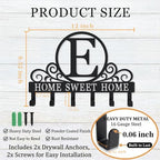 Metal Letter E Key Holder for Wall, Decorative Metal Key Holder Wall Mount, Key Hooks Coat Rack Monogram Wall Decor, Perfect for Bathroom, Living Room, Kitchen, Anniversary Housewarming Gift - style: E