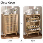 Jluomei Narrow Shoe Cabinet Storage for Entryway, Modern Cabinet Rack with 2 Flip Drawers, Slim Wood Fluted Entry Way Shoe Organizer, Wooden, Small, Farmhouse, Freestanding, Natural Oak (39.4 Inch) - color: Natural