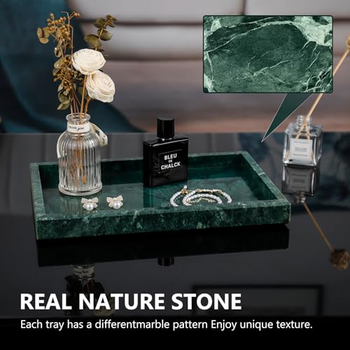 Real Natural Marble Tray for Bathroom, Vanity, Kitchen and Desktop, Rectangle Genuine Marble Stone Tray for Jewelry, Cosmetics, Candles, Lotion, Perfume and Home Decor - color: Green, size: 12" x 8" x 1.2"