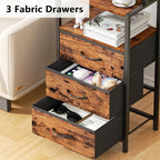 Furnulem Night Stand, Tall Nightstand with 4-Tier Shelves and 3 Fabric Drawers, LED Bed Side Tables with Charging Station, Bedside Table for Bedroom, Hallway, Office, Rustic Brown - color: Rustic Brown, size: 3 Drawer