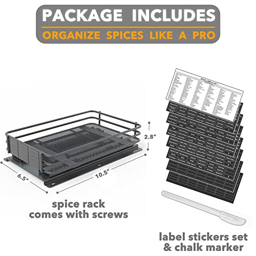 SpaceAid Pull Out Spice Rack Organizer for Cabinet, Heavy Duty Slide Out Seasoning Kitchen Organizer, Cabinet Organizer, with Labels and Chalk Marker, 6.5" W x10.75 D x2.5 H, 1 Drawer 1-Tier - style: 6.5" W, 1-Tier