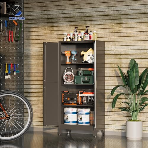 COFaR Metal Pantry Cabinet with Doors, Farmhouse 61'' Tall Storage Cabinet with 3 Adjustable Shelves, Kitchen Pantry Cabinet for Dinning Room, Garage, Laundry, Bathroom, Black 4-Tier - color: Black, size: 61 Tall 2 Doors-Farmhouse