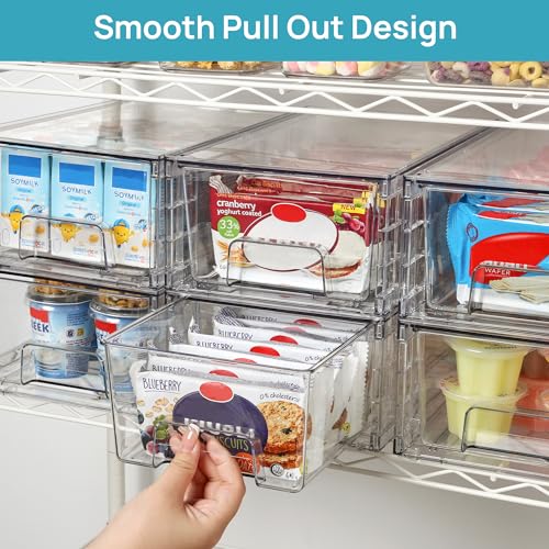 Vtopmart 4 Pack Stackable Storage Drawers,Clear Acrylic Drawer Organizers with Handles, Easily Assemble for Fridge, Bathroom,Kitchen Undersink,Cabinet,Pantry Organization and Storage - size: 4Pack 4.4"H-with Dividers