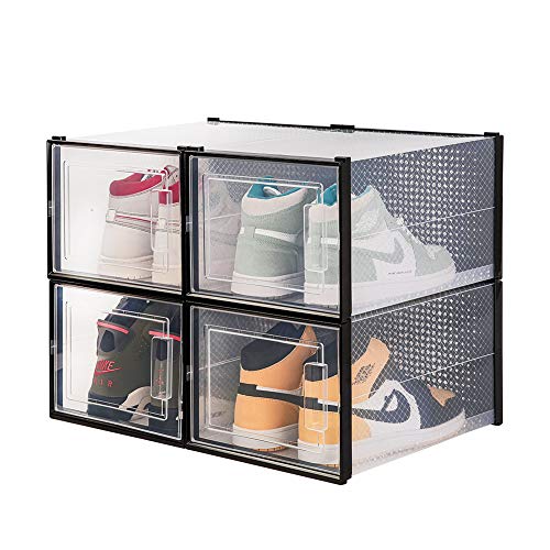 OnDisplay Clik Stackable Interlocking Shoe Box System (Large Clear/Black, Set of 4) - color: Large Clear/Black, size: Set of 4