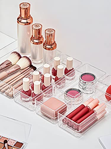 SMARTAKE 29-Piece Drawer Organizer with Non-Slip Silicone Pads, 4-Size Desk Drawer Organizer Trays Storage Tray for Makeup, Jewelries, Utensils in Bedroom Dresser, Office and Kitchen (Clear) - size: X Large