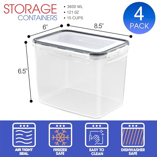 Sorbus Food Storage Containers - Pack of 4 - Air Tight, Four-Way Snap Lids Keeps Food Fresh - Store Cereal, Pasta, Flour, Nuts, Candy - Durable Plastic Kitchen Pantry Bins - size: 4 Pack